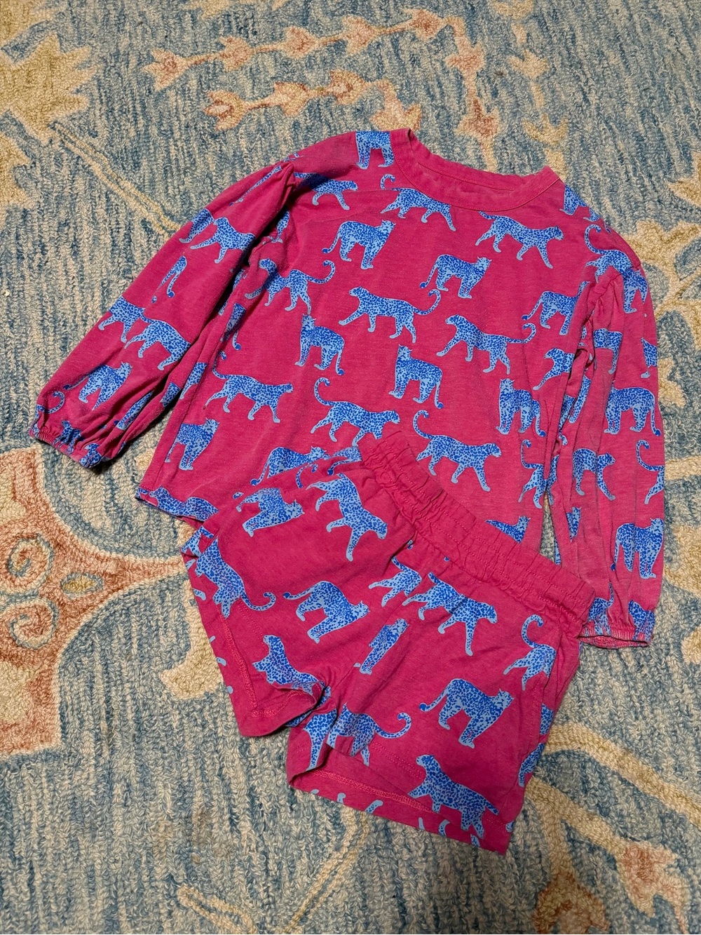 Chaser Pink Blue Tiger Long Sleeve & Shorts Girls Matching Set Size 6